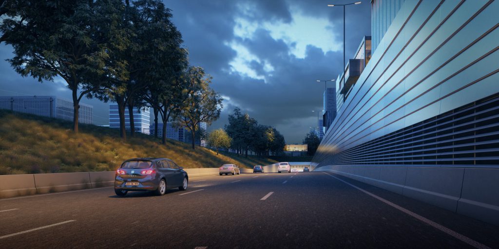 Visualisatie snelweg nacht