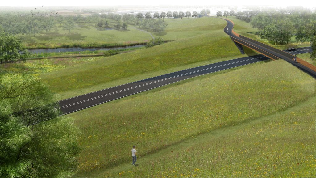 Visualisatie vogelvlucht fietsbrug
