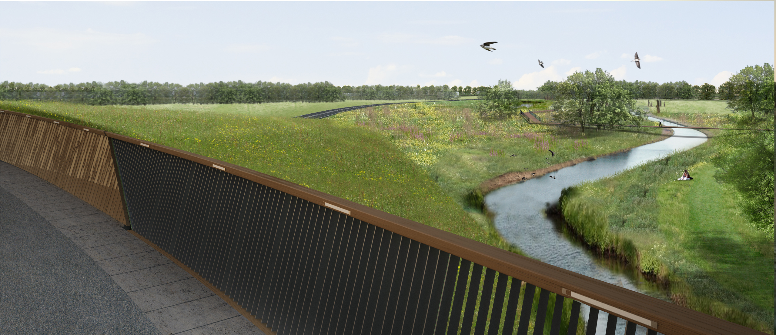 Visualisatie zicht vanaf de fietsbrug