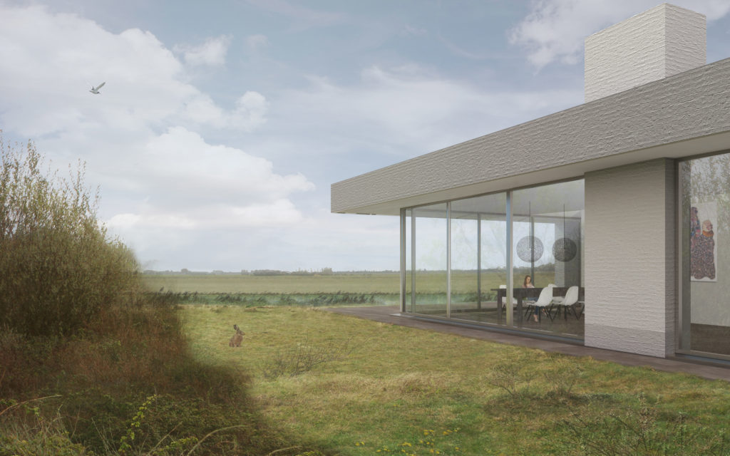 Visualisatie uitzicht vanaf terras naar de polder